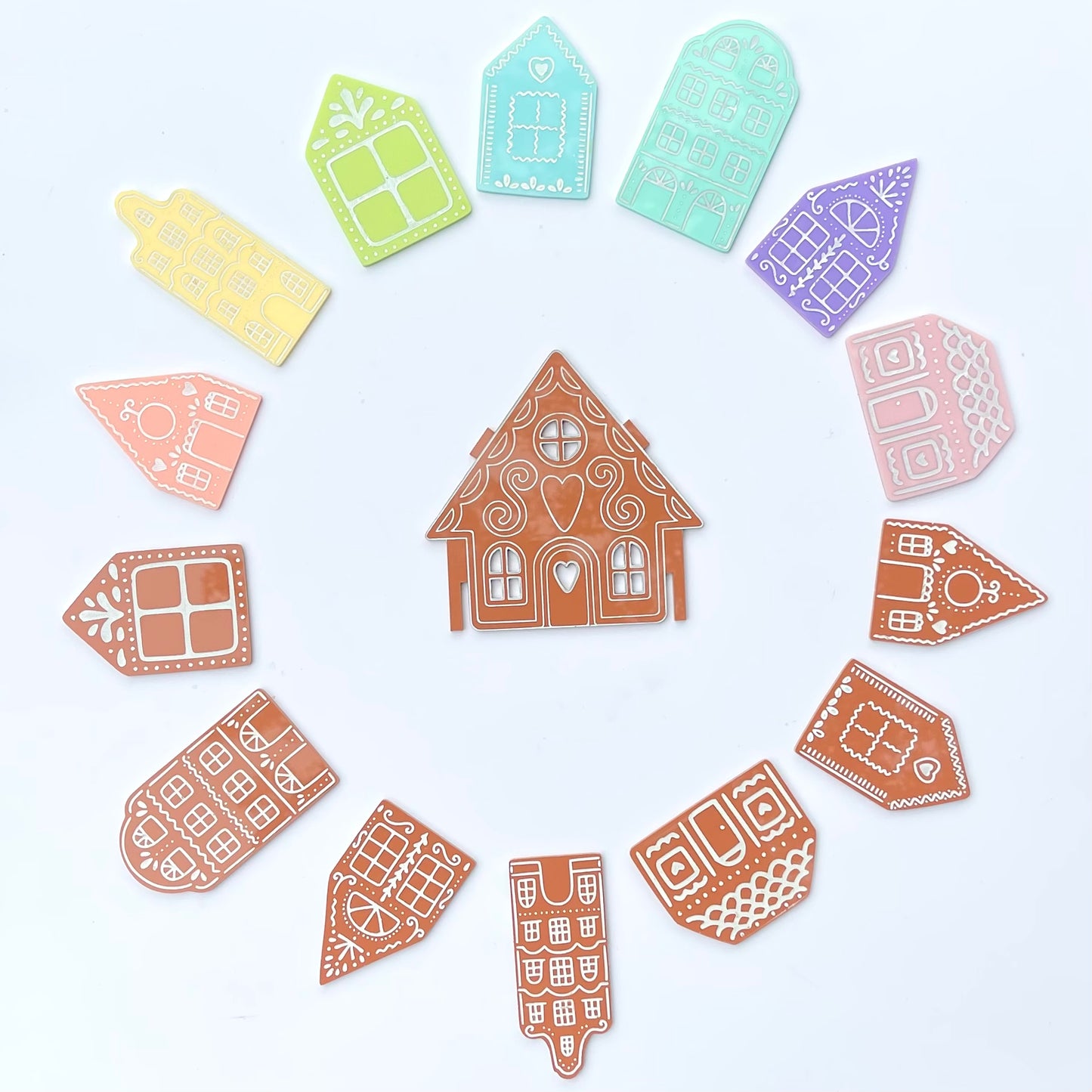 Pastel gingerbread houses